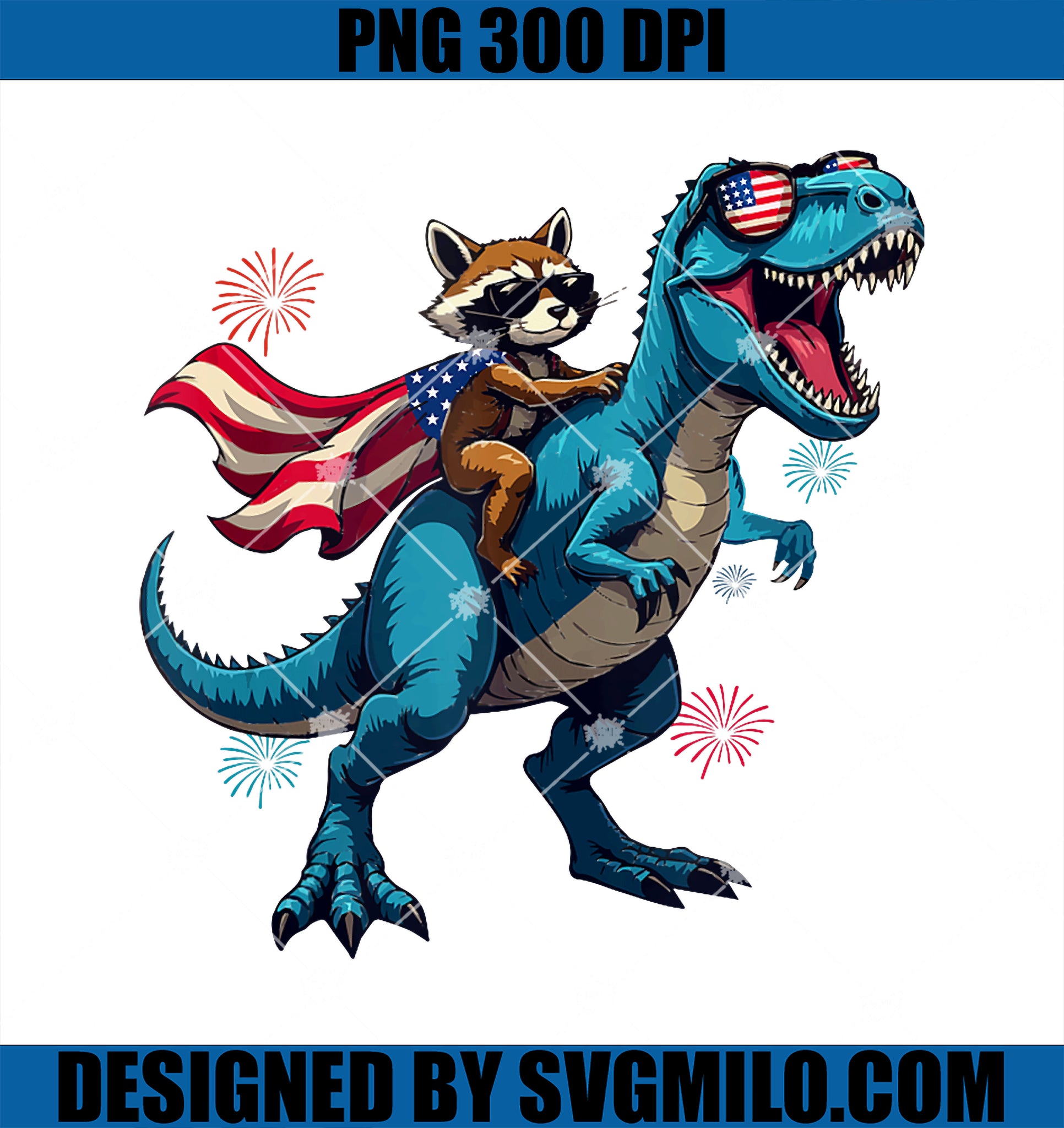Funny Raccoon Riding T Rex 4th Of July US PNG, Flag Patriotic PNG
