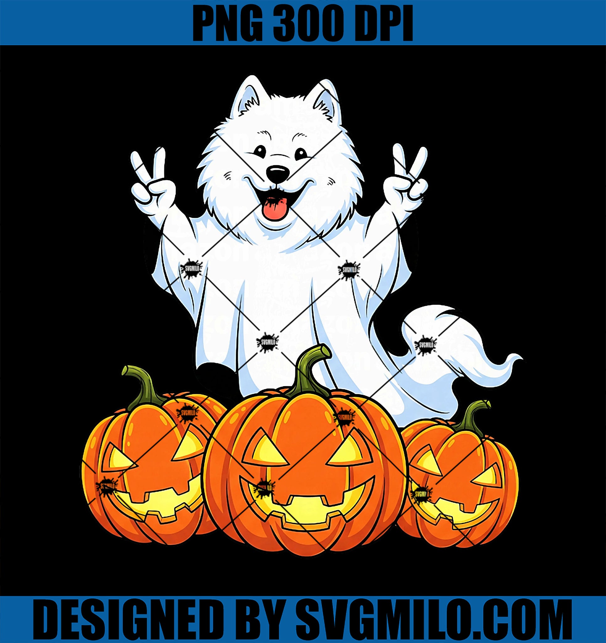 Funny Samoyed Ghost PNG, Pumpkin Boo Halloween PNG