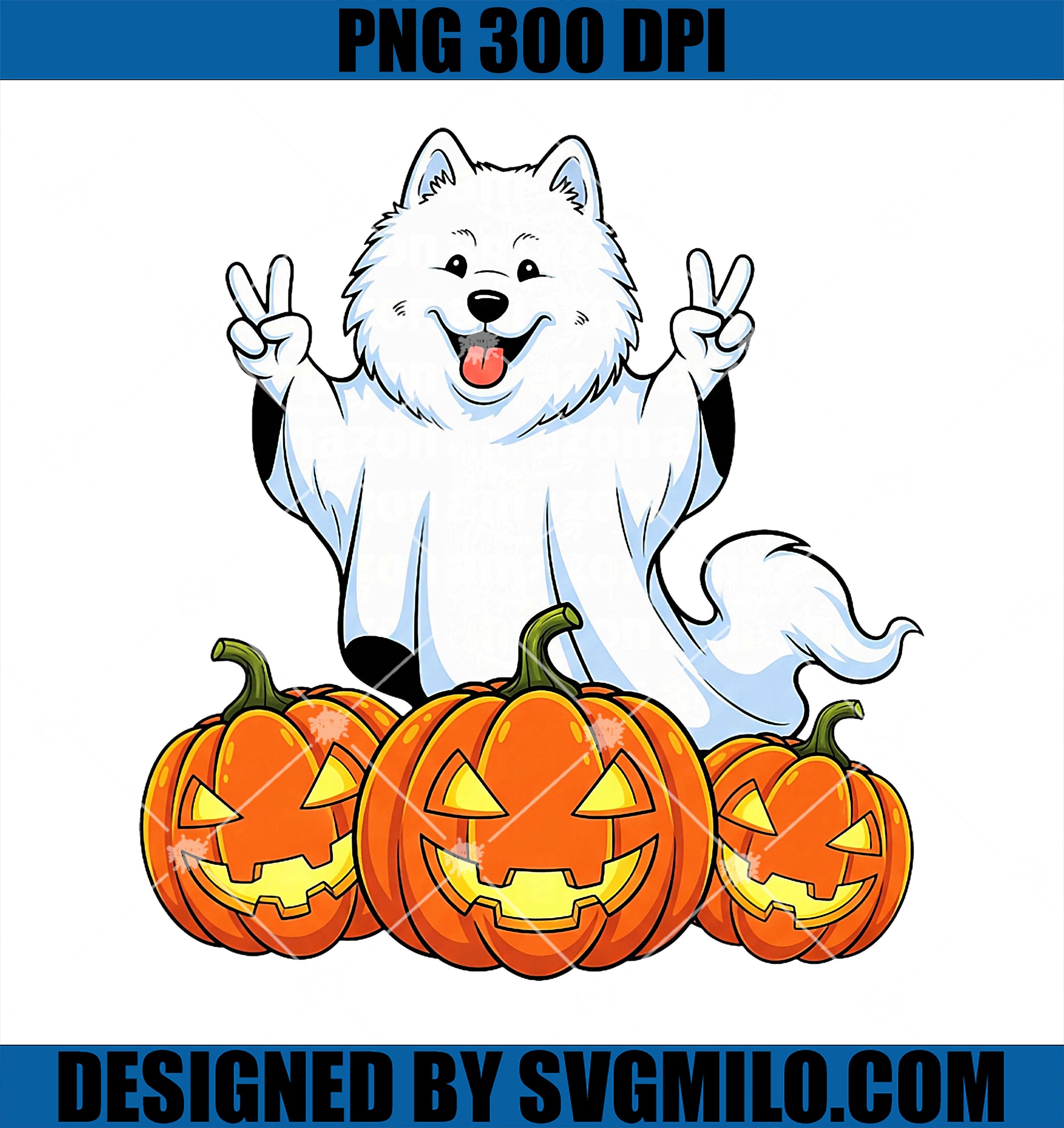 Funny Samoyed Ghost Pumpkin Boo PNG, Halloween PNG