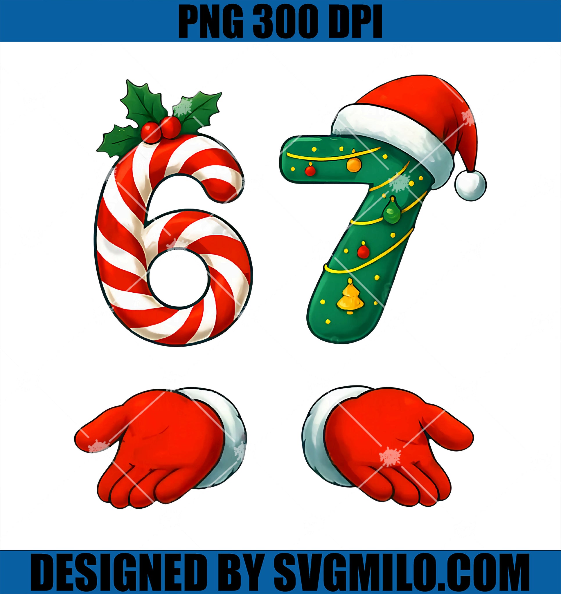 Santa 67 Funny Six Seven 67 PNG, Meme 6 7 Christmas Santa Hand PNG