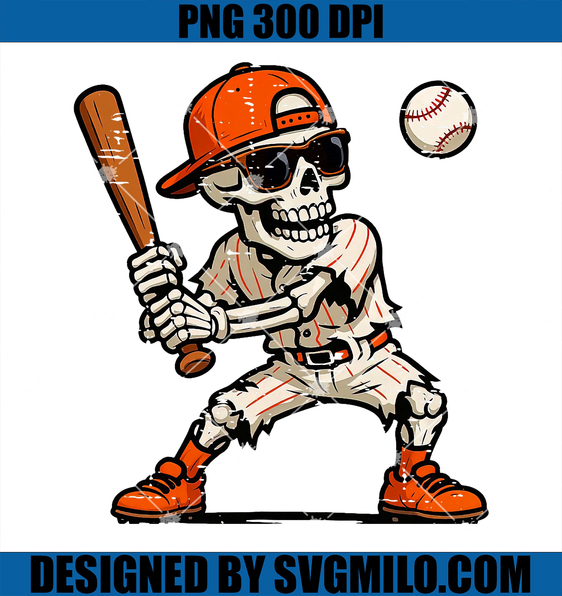 Funny Skeleton Playing Baseball PNG, Halloween PNG