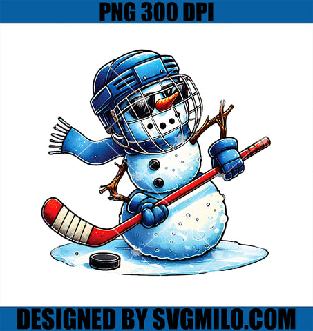 Funny Snowman Playing Ice Hockey Lovers Boys Girls Christmas PNG