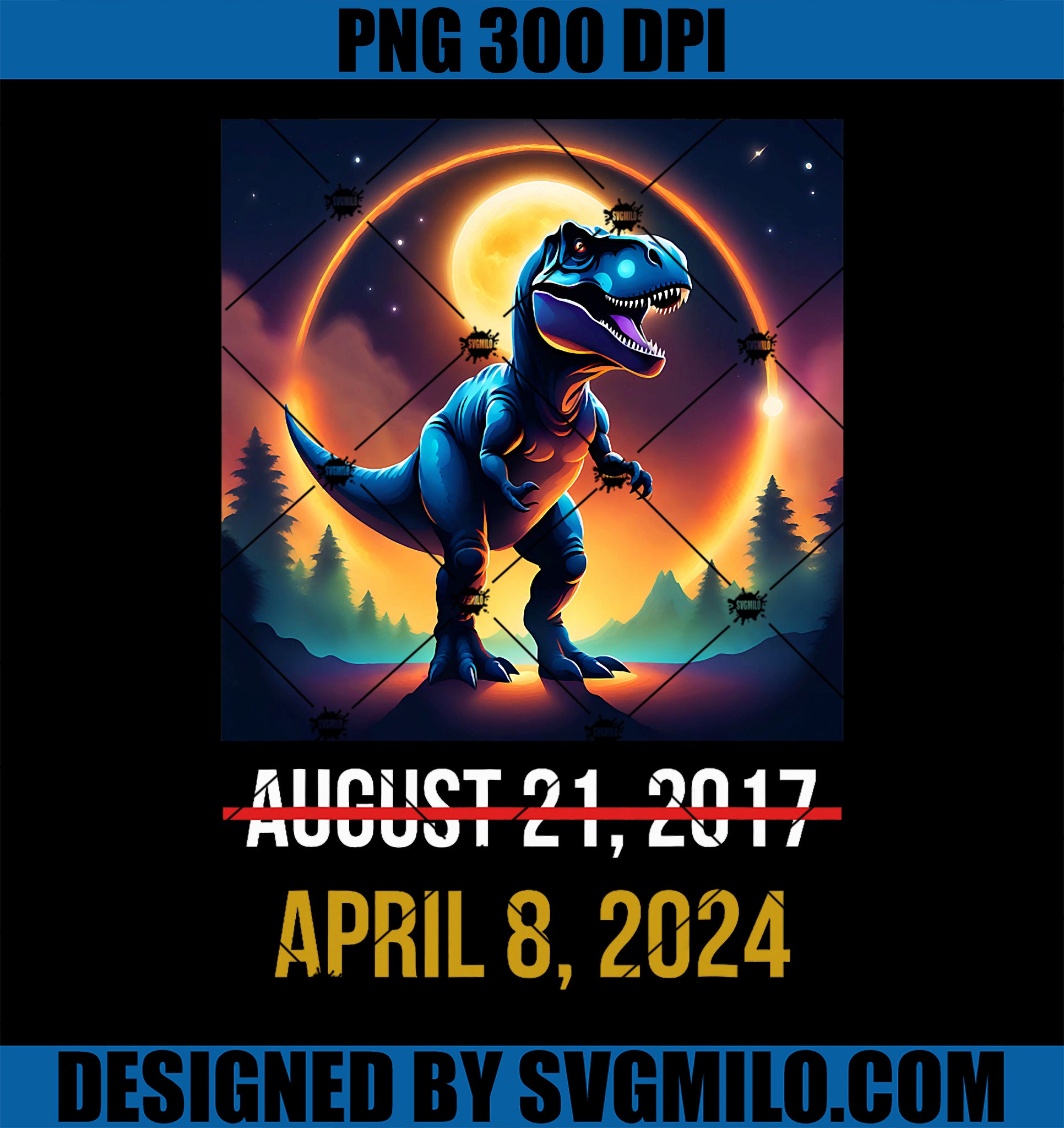 Funny Total Solar Eclipse 2024 T-Rex Eclipse Glasses PNG