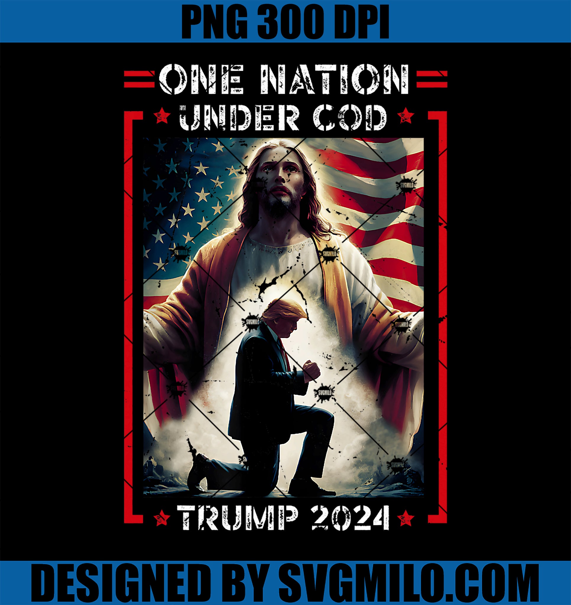 Funny Trump One Nation Under God Jesus Church Us Flag PNG