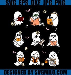 Ghosts Reading Books Teacher PNG, Halloween Librarian Boooks PNG
