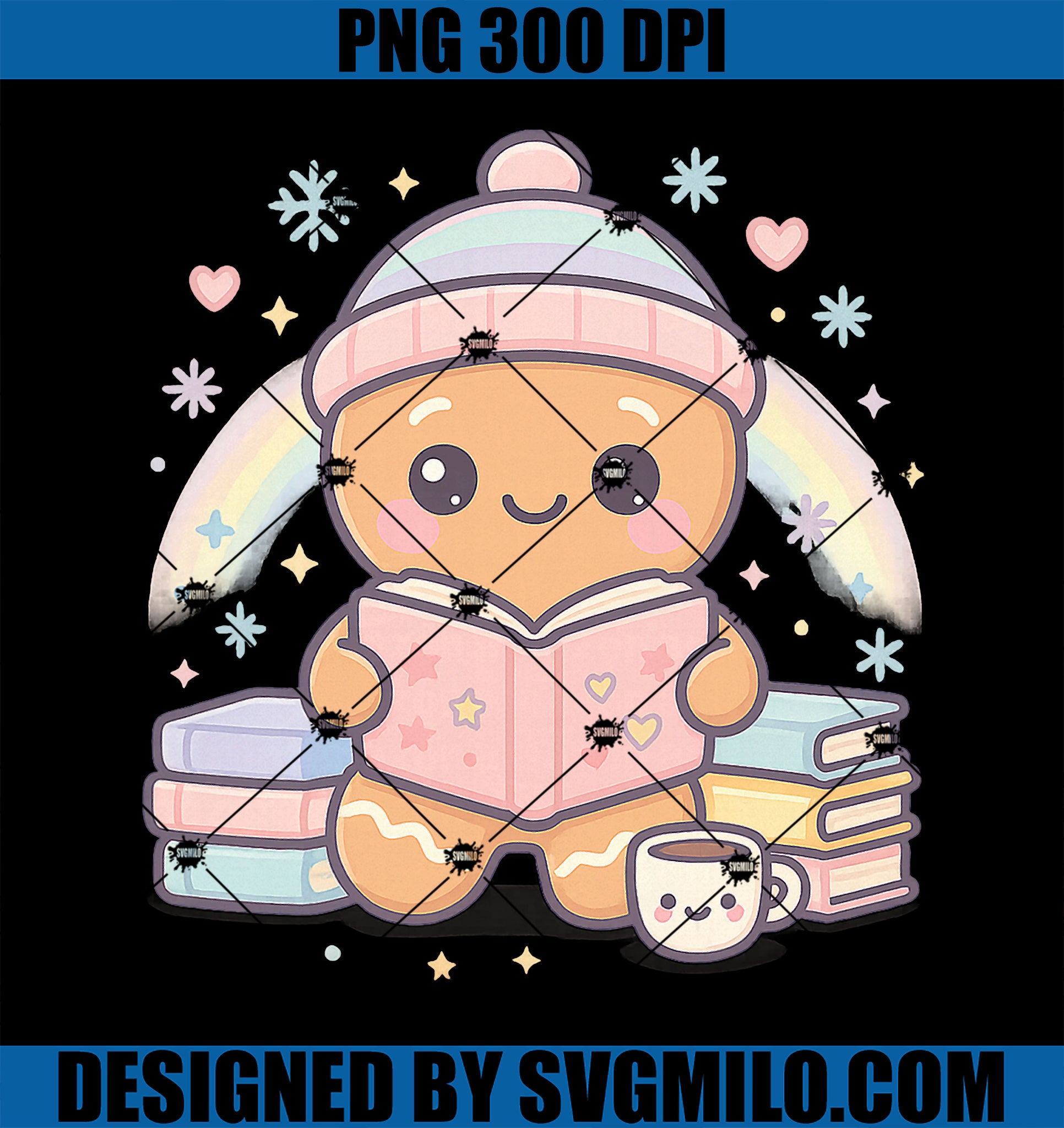 Gingerbread Reading Books PNG, Librarians Merry Christmas PNG