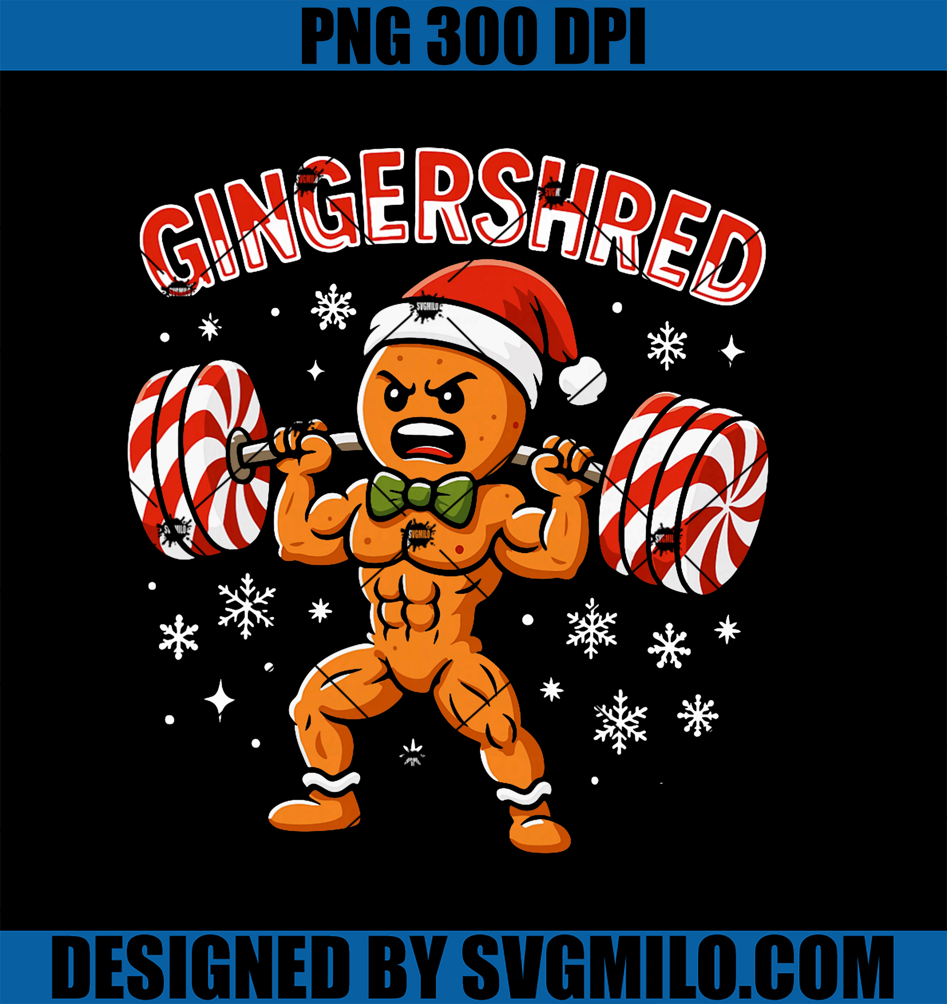 Gingershred PNG, Funny Gingerbread Man Gym Bodybuilding Christmas PNG