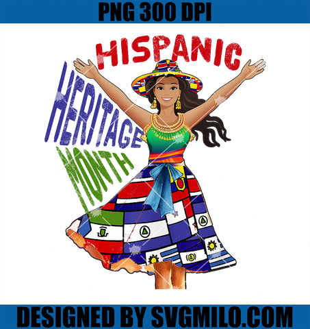 Girl in Hispanic Heritage Month Dress Flags Latino Girls PNG