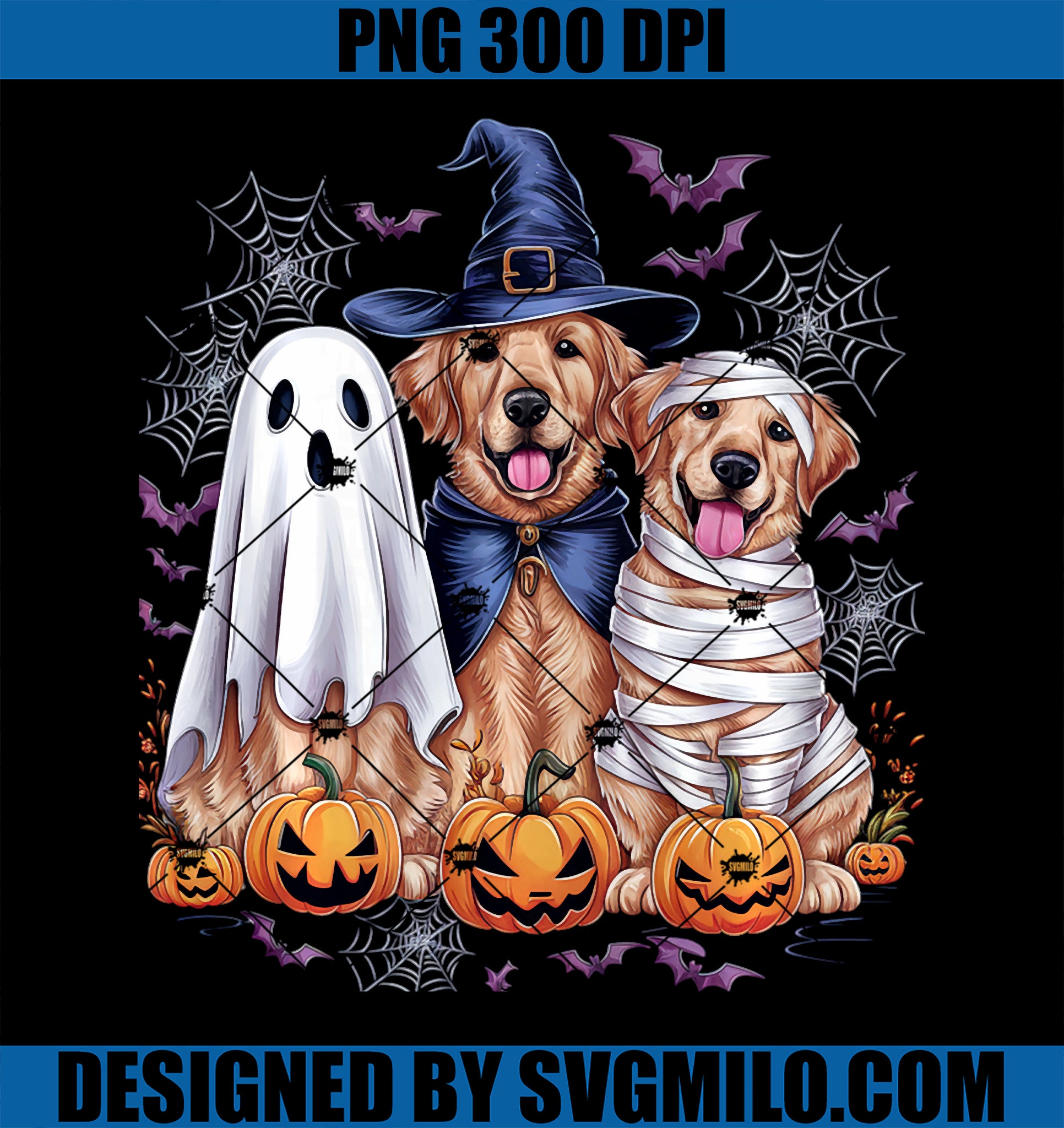 Golden Retriever Ghost Dog PNG, Halloween Golden Retriever Witch PNG