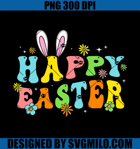 Groovy Happy Easter Day Bunny Ears PNG, Funny Easter Day Girls PNG