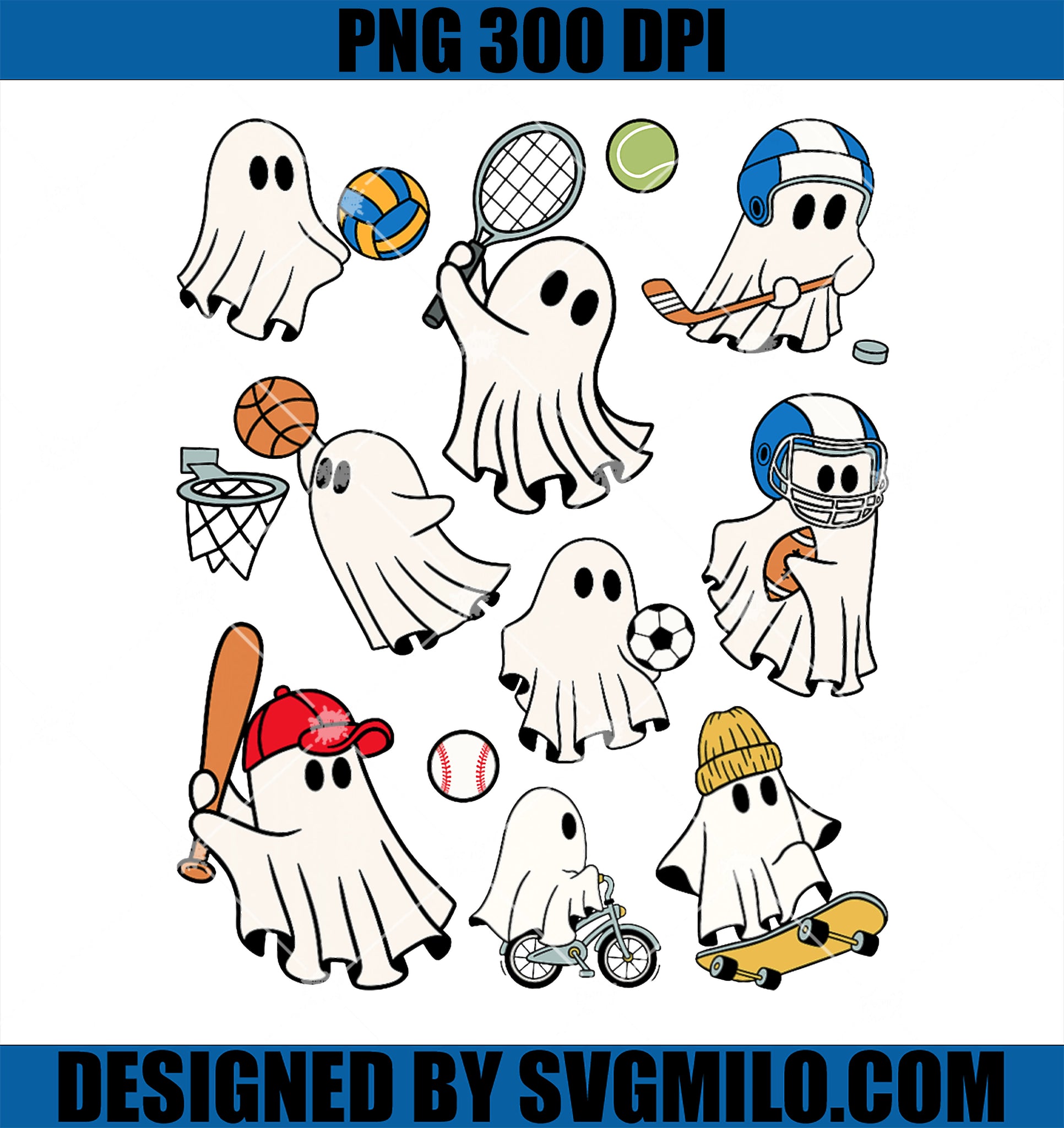 Halloween Ghosts Sports PNG, Cute Boo Sports PNG