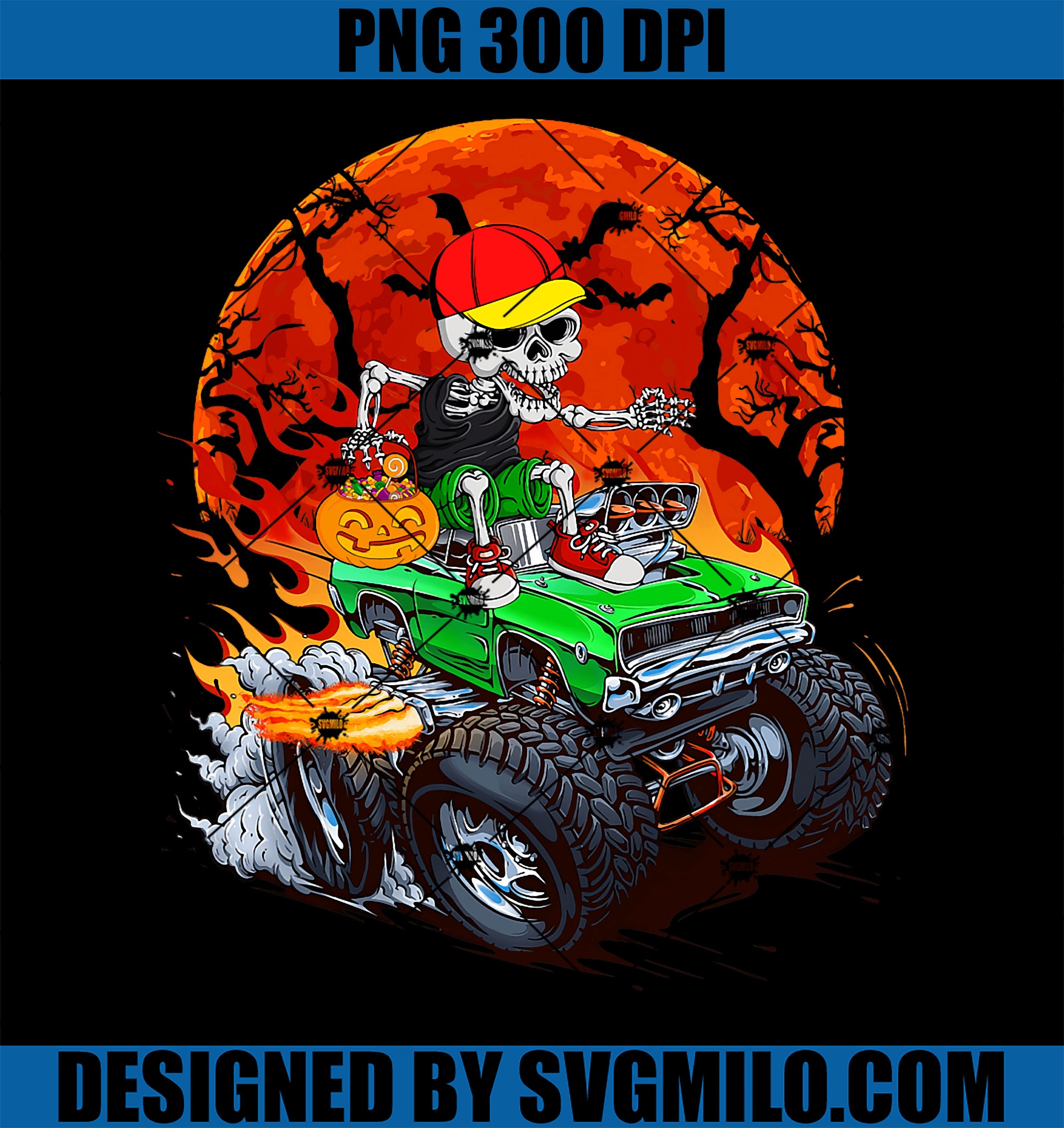 Halloween Skeleton Monster-Truck PNG, Truck Skeleton Candy PNG, Halloween PNG