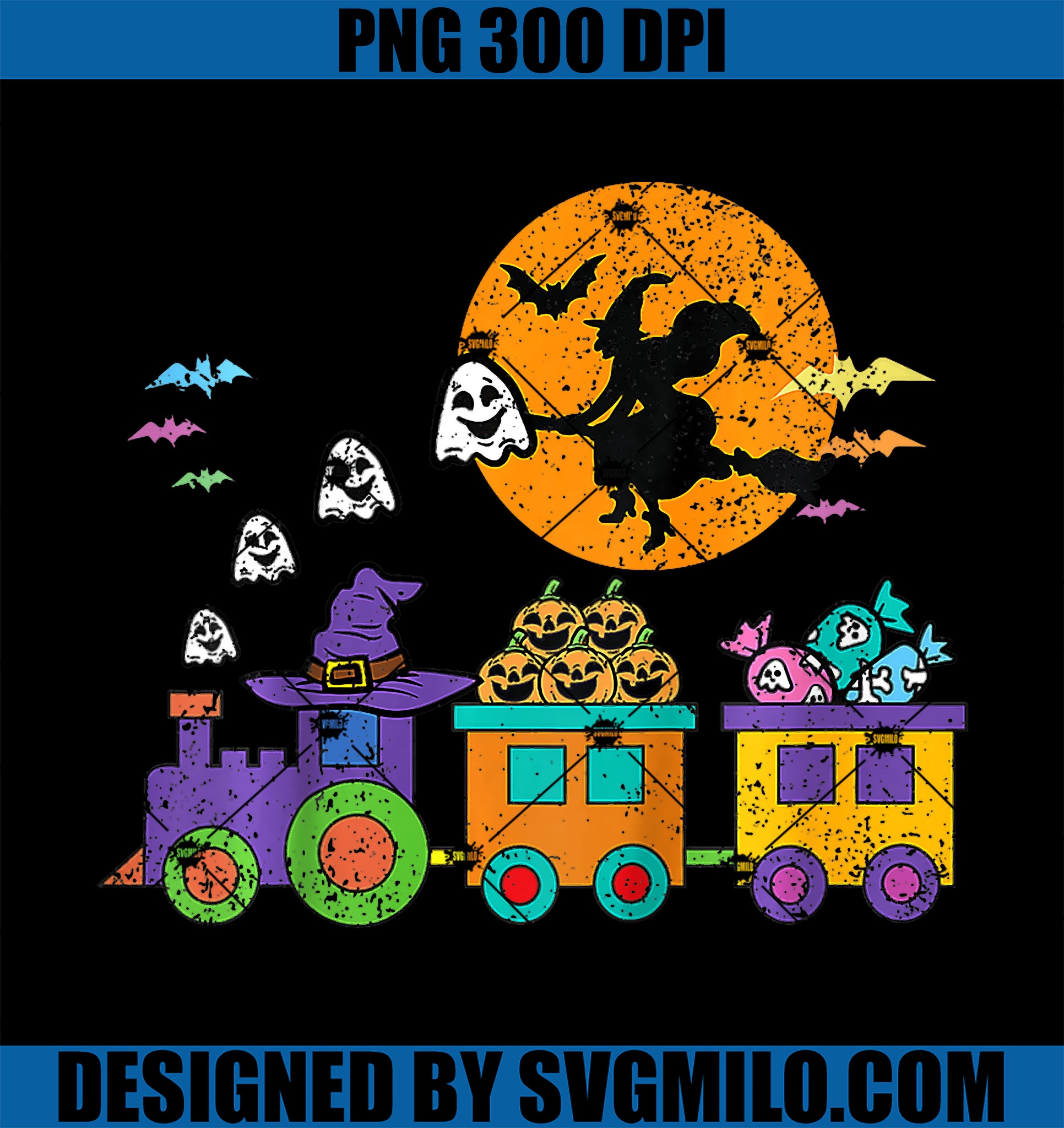 Halloween Train Witch PNG, Ghost Pumpkin PNG