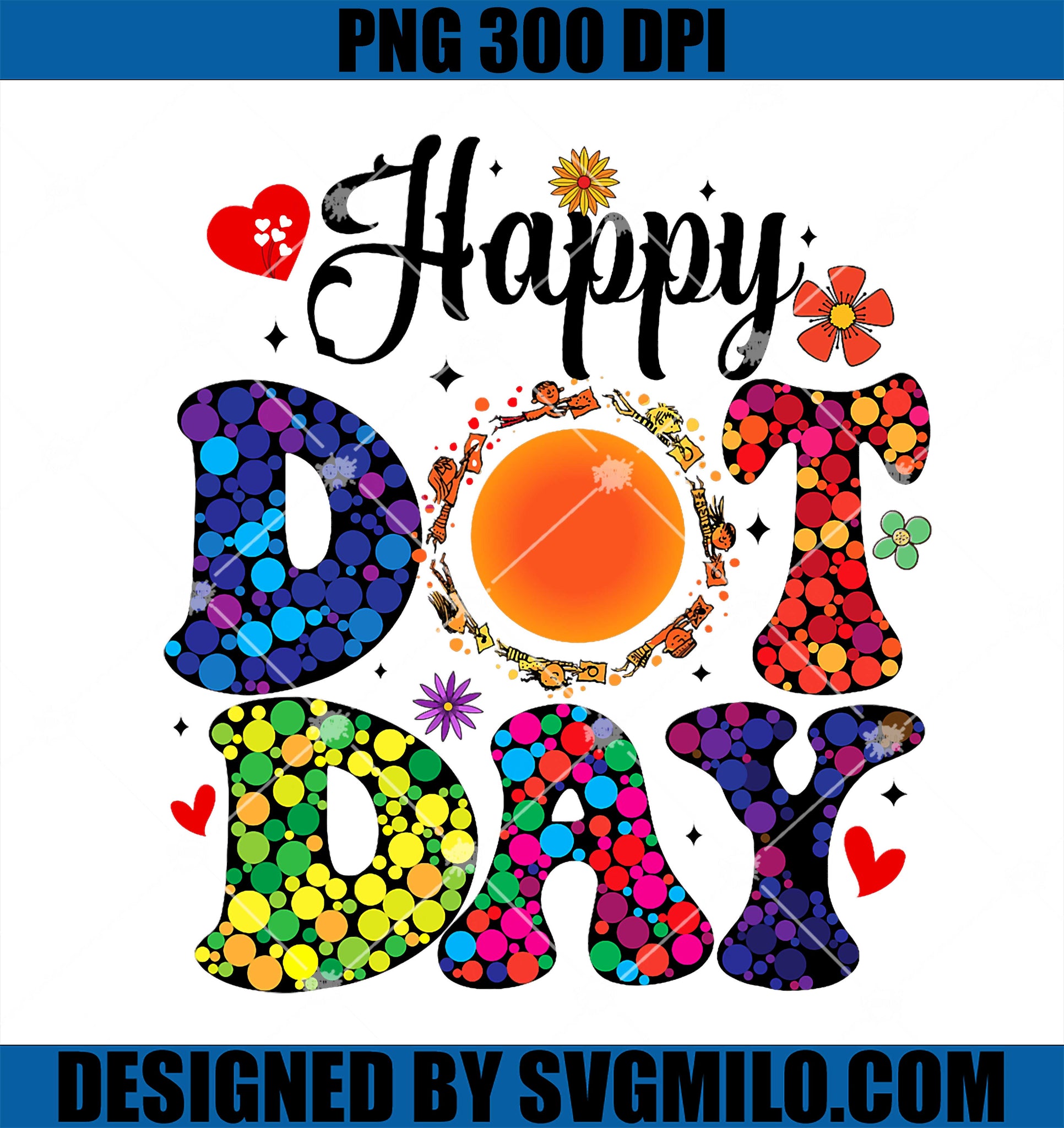 Happy Dot Day Groovy Colorful PNG, Hippie Flowers Smile Face PNG
