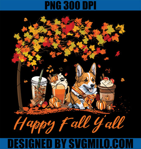 Happy Fall Y'all PNG, Fall Coffee Corgi Dog PNG,  Halloween Dog Lovers Long PNG