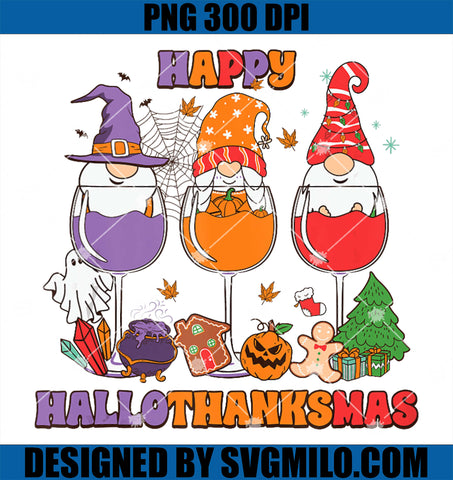 Happy Hallothanksmas PNG, Gnomes Wine Halloween Thanksgiving PNG