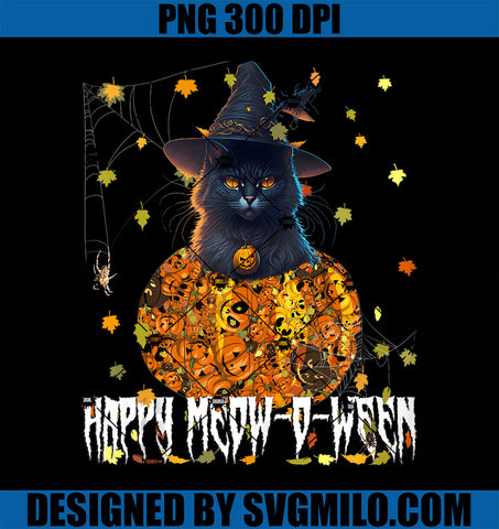 Happy Meow-O-Ween PNG, Spooky Witch Black Cat PNG, Halloween Pumpkin PNG