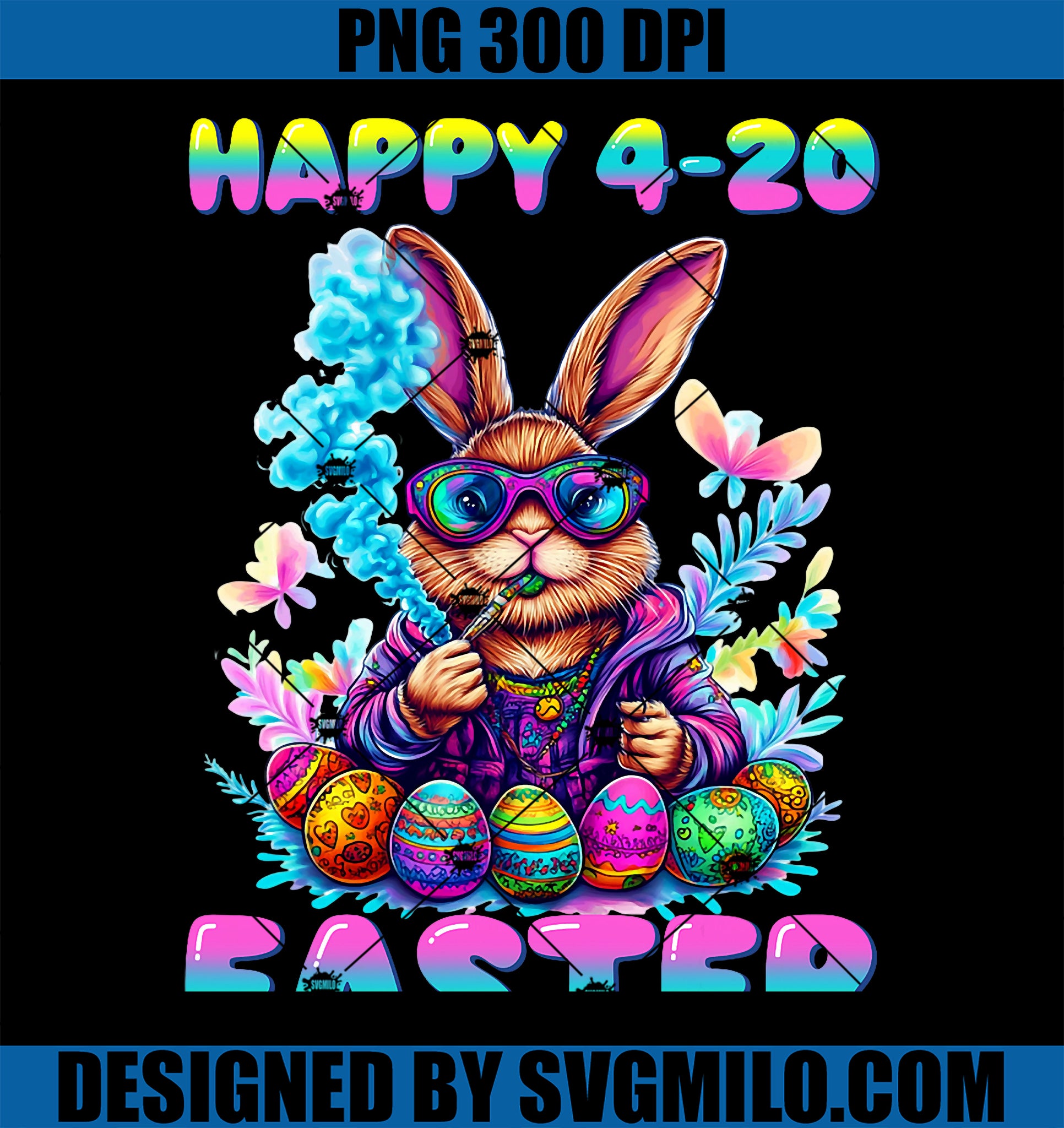 Happy 420 Easter Bunny Smoking Weed PNG, Funny PNG