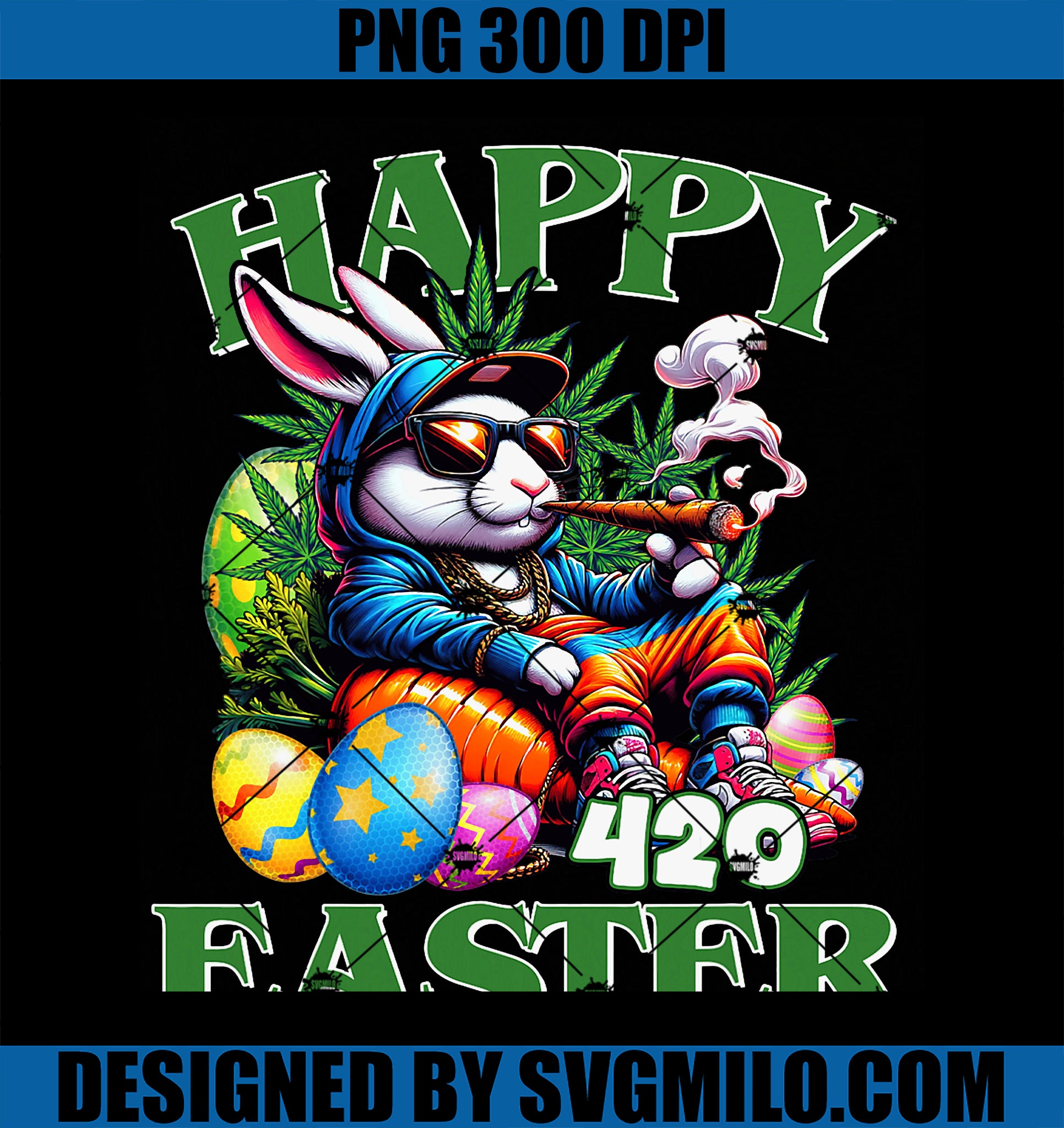 Happy 420 Easter PNG, Bunny Smoking Funny PNG