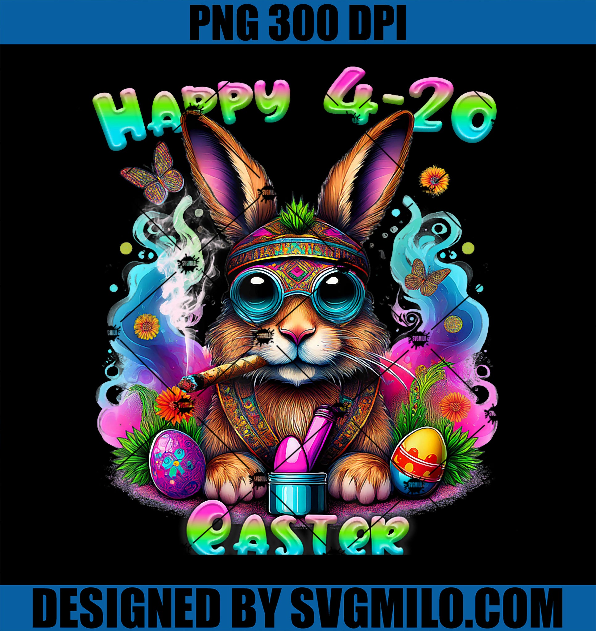 Happy 420 Easter PNG, Bunny Smoking Weed Funny PNG