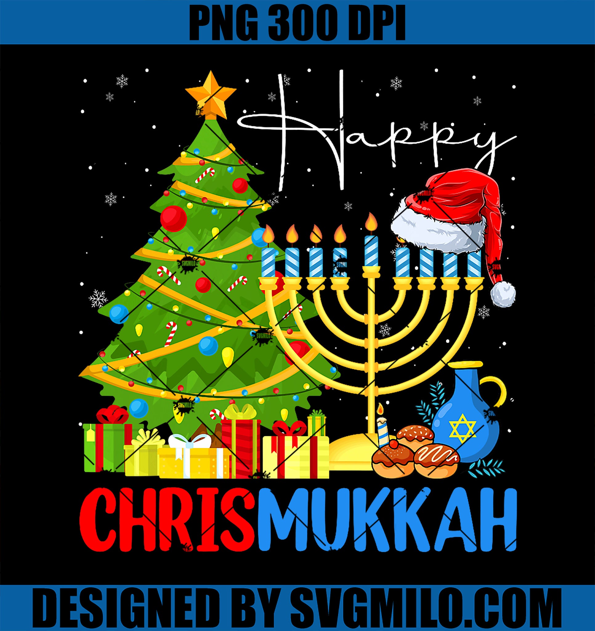 Happy Chrismukkah PNG, Merry Christmas Happy Chanukah Jewish PNG