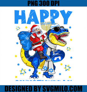 Happy Christmukkah Santa Rides Jewish T Rex Menorah Chanukah PNG