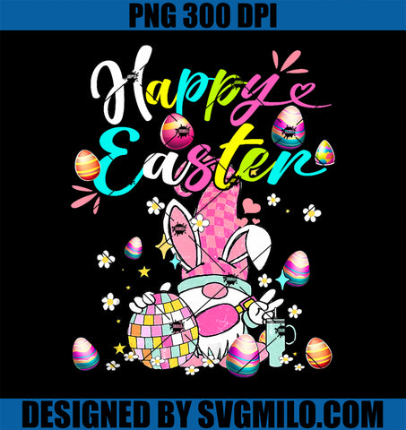 Happy Easter Cute Bunny Gnome Groovy PNG, Retro Disco Eggs Gnomes PNG