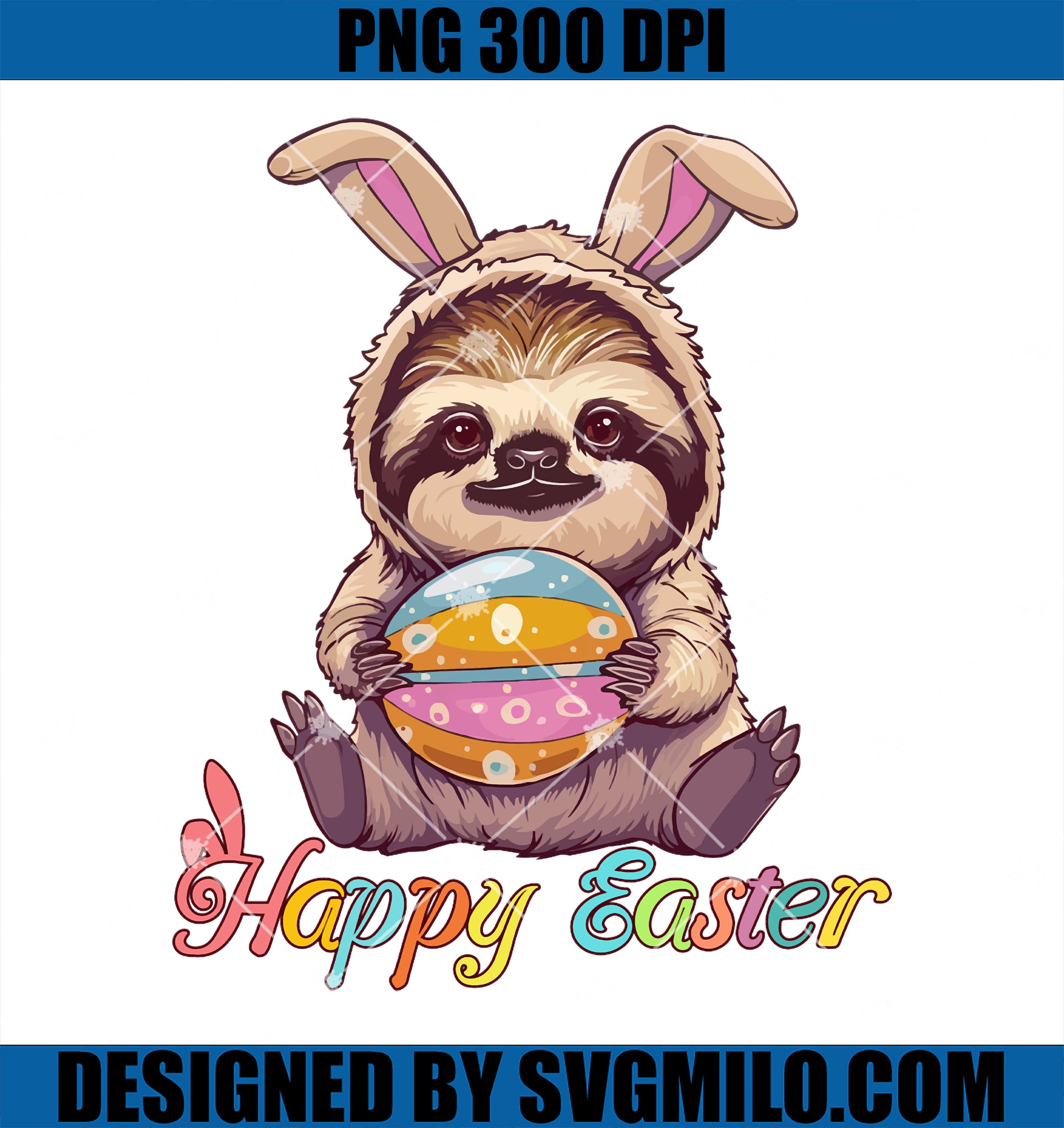 Happy Easter Sloth With Bunny Ears PNG, Cute Sloth Eggs Hunting PNG
