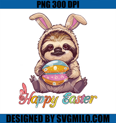 Happy Easter Sloth With Bunny Ears PNG, Cute Sloth Eggs Hunting PNG