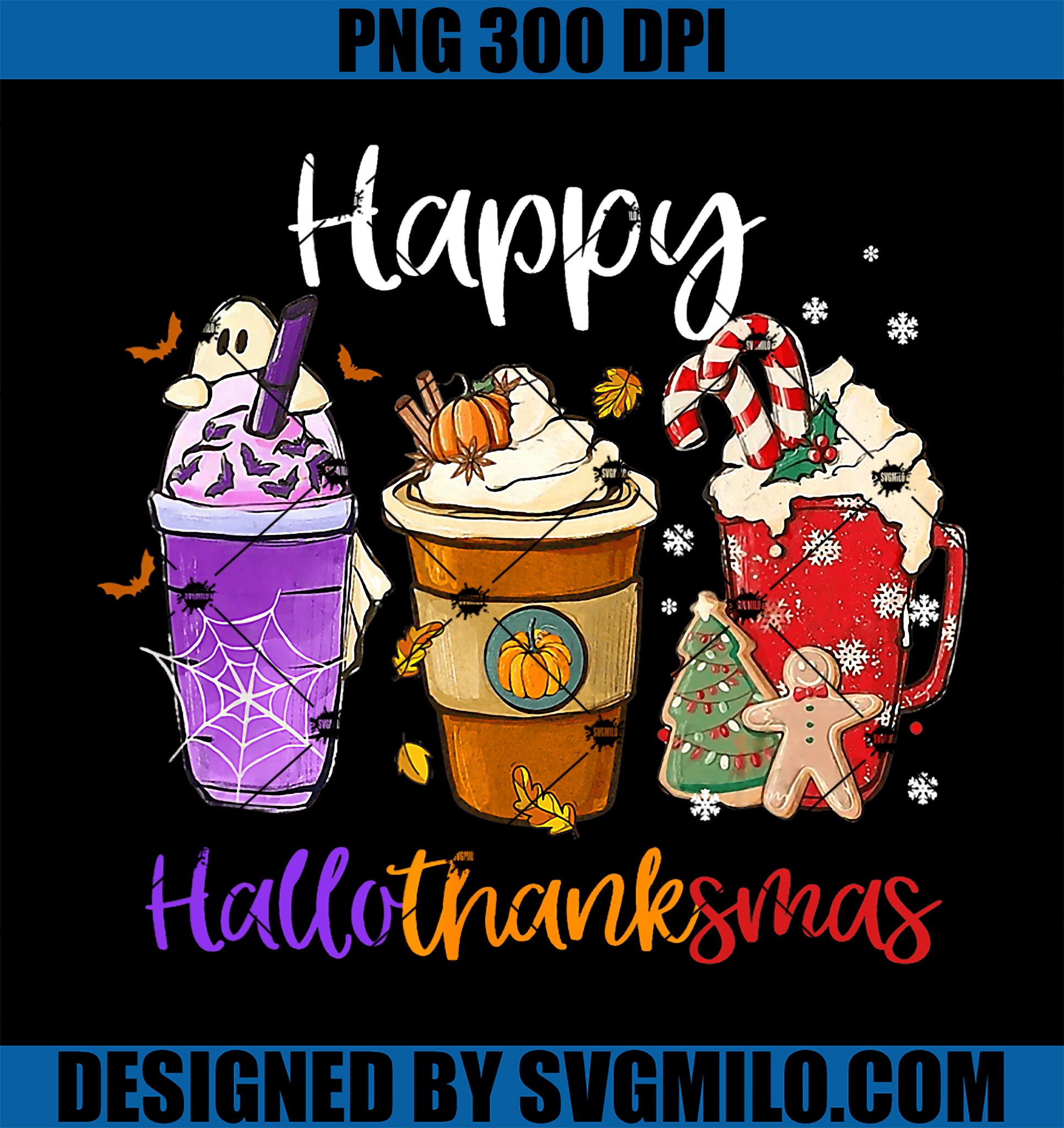 Happy Hallothanksmas Coffee PNG, Coffe PNG, Latte Halloween Thanksgiving PNG