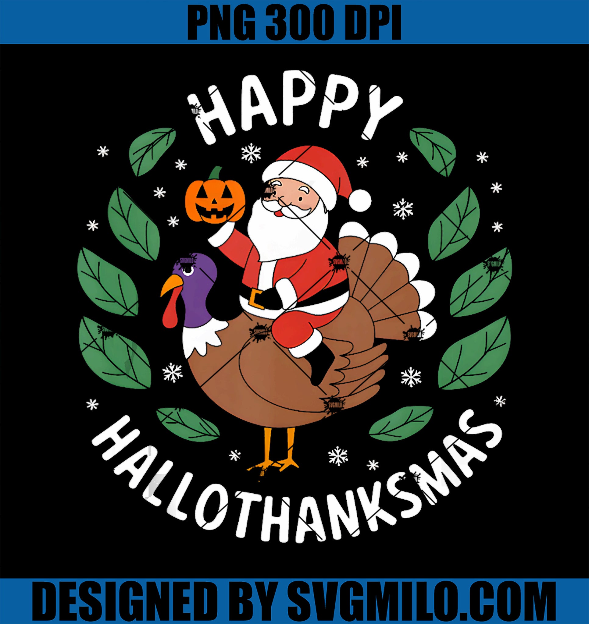 Happy Hallothanksmas PNG, Funny Santa Riding Turkey Xmas Pumkin PNG