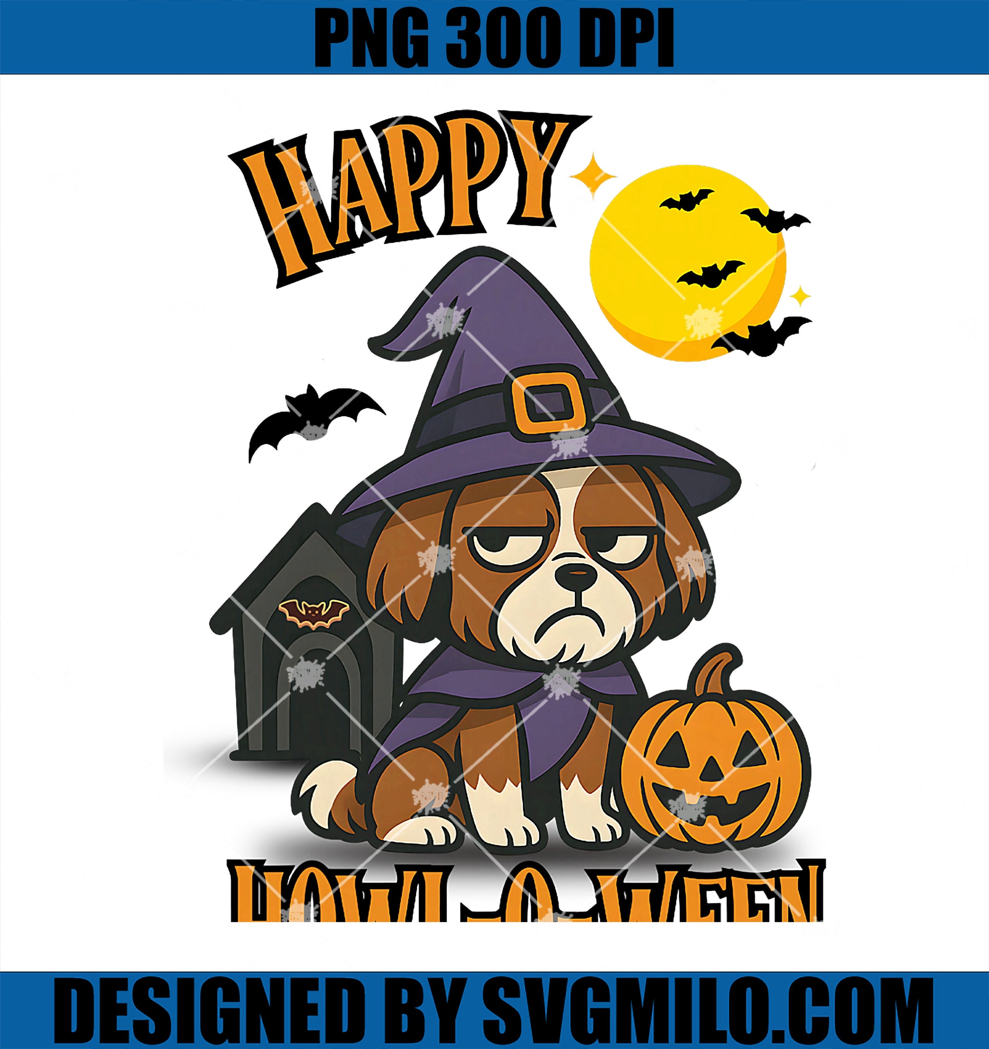 Happy Howl-O-Ween Cute Halloween PNG, Themed Shih Tzu Dog PNG