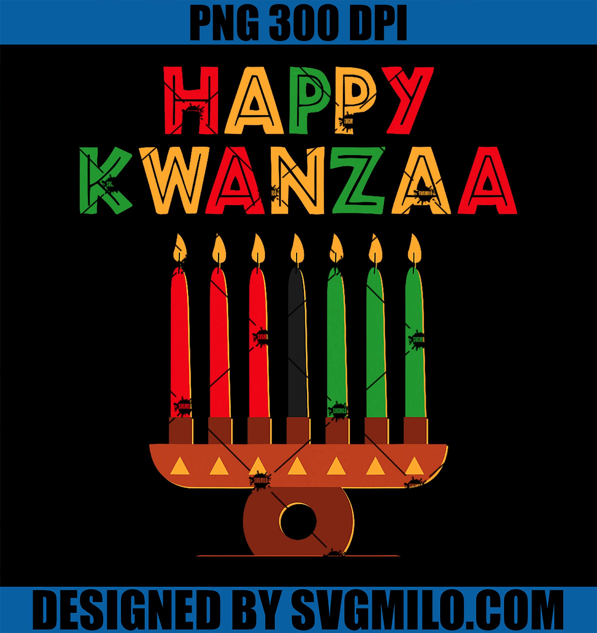 Happy Kwanzaa Kinara Seven Candles African American PNG