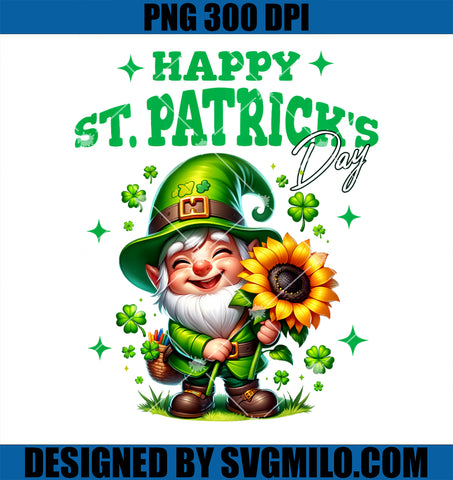 Happy St Patrick's Day PNG, Gnome With Leopard Sunflower Shamrock PNG