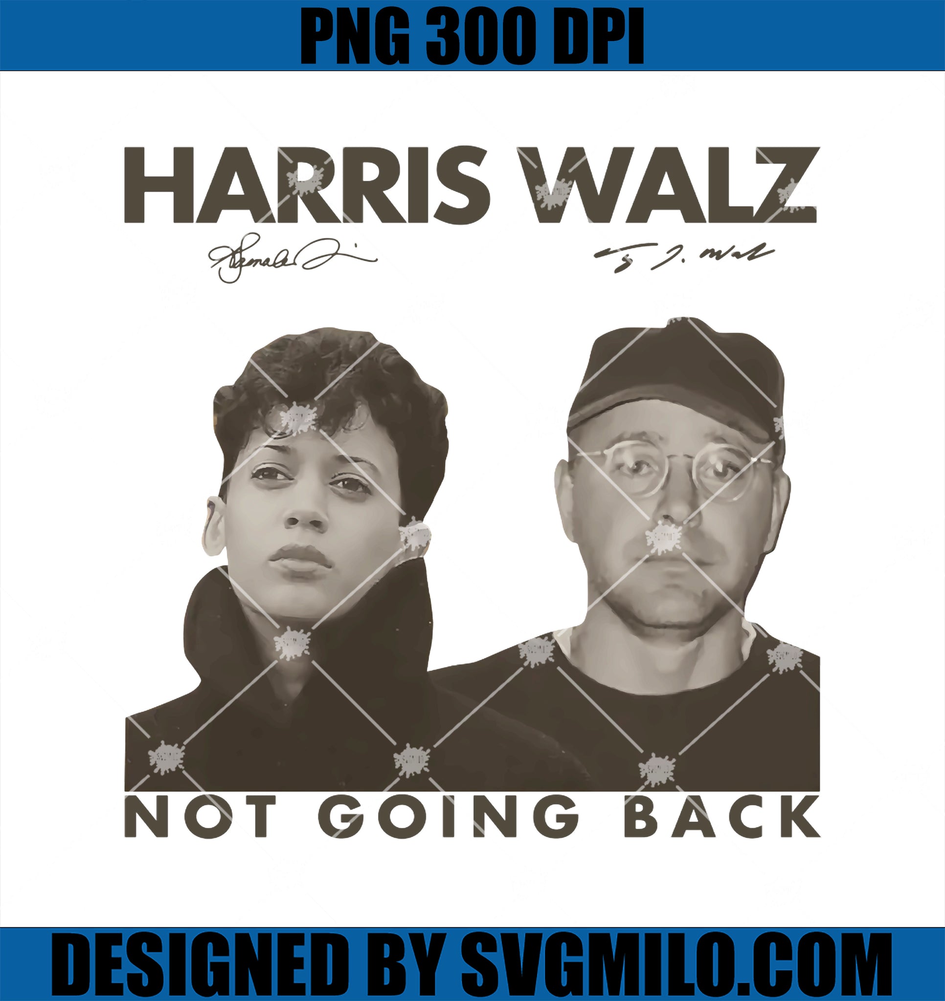 Harris Walz Not Going Back 80s Retro Photo 2024 Election PNG