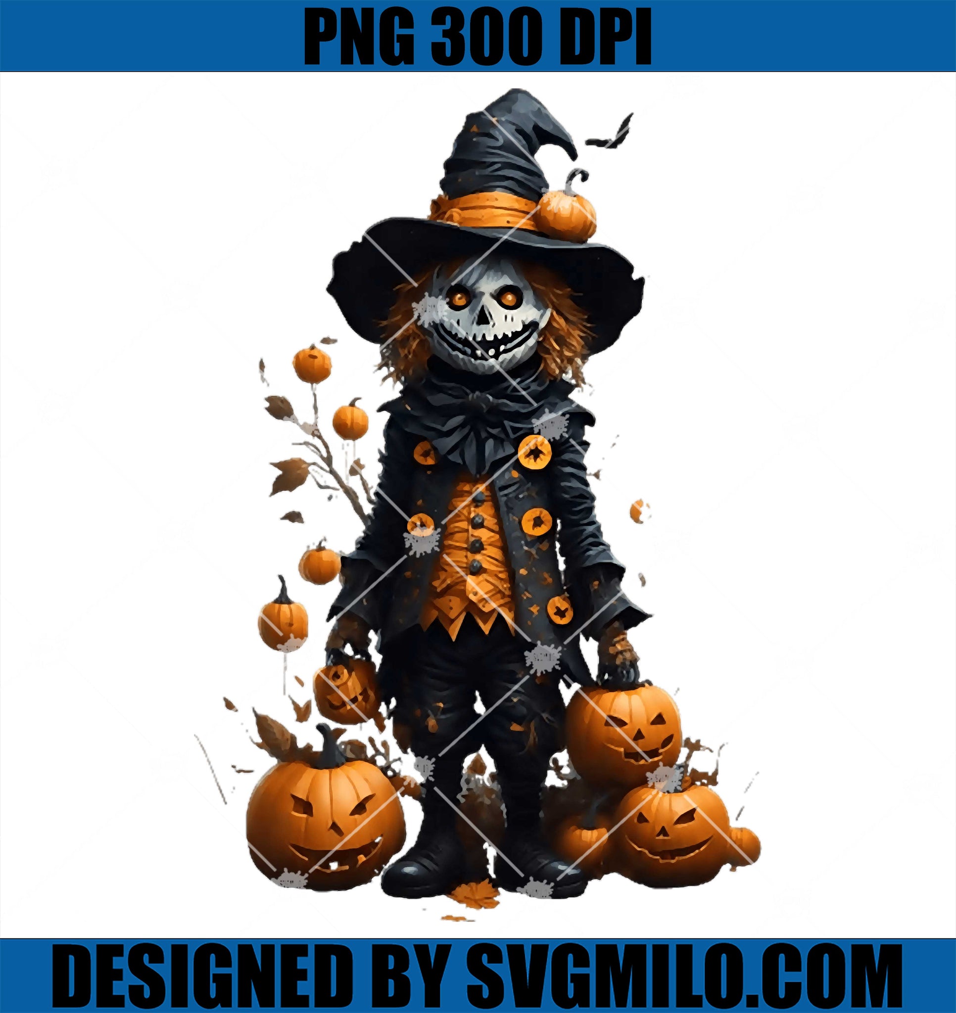 Harvesting Halloween Delights PNG, Scarecrow Pumpkins PNG
