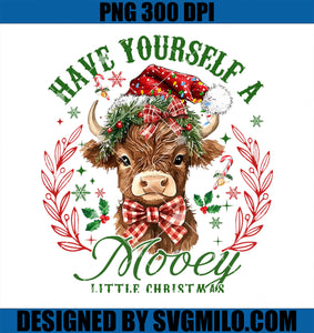 Have Yourself A Mooey Little Christmas Highland Cow Santa PNG