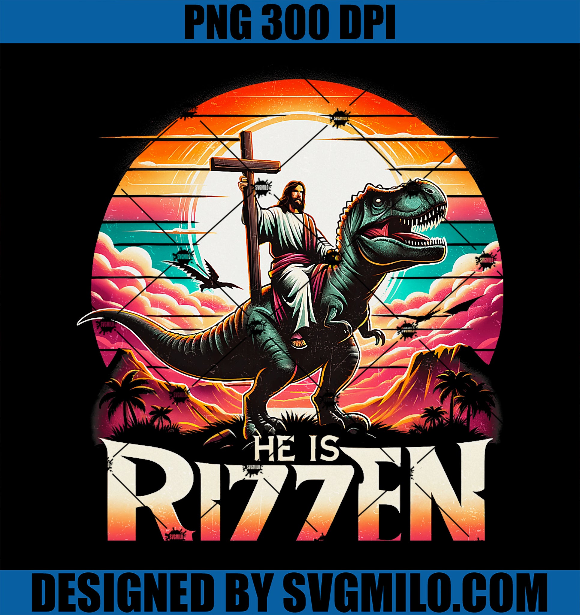 He Is Rizzen Jesus Has Rizzen PNG, Retro Christian Dinosaur PNG