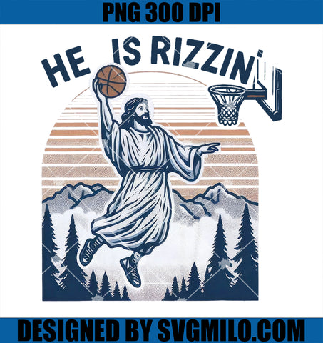 He Is Rizzin PNG, Basketball Jesus Retro Easter Christian PNG