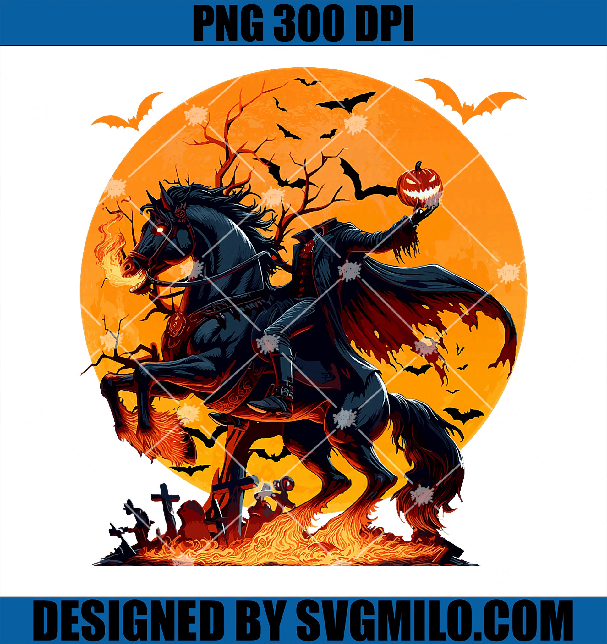 Headless Horse Rider & Pumpkin PNG, Happy Halloween PNG
