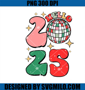 Hello 2025 Retro Merry Christmas PNG, Happy New Year PNG,Cute Disco PNG