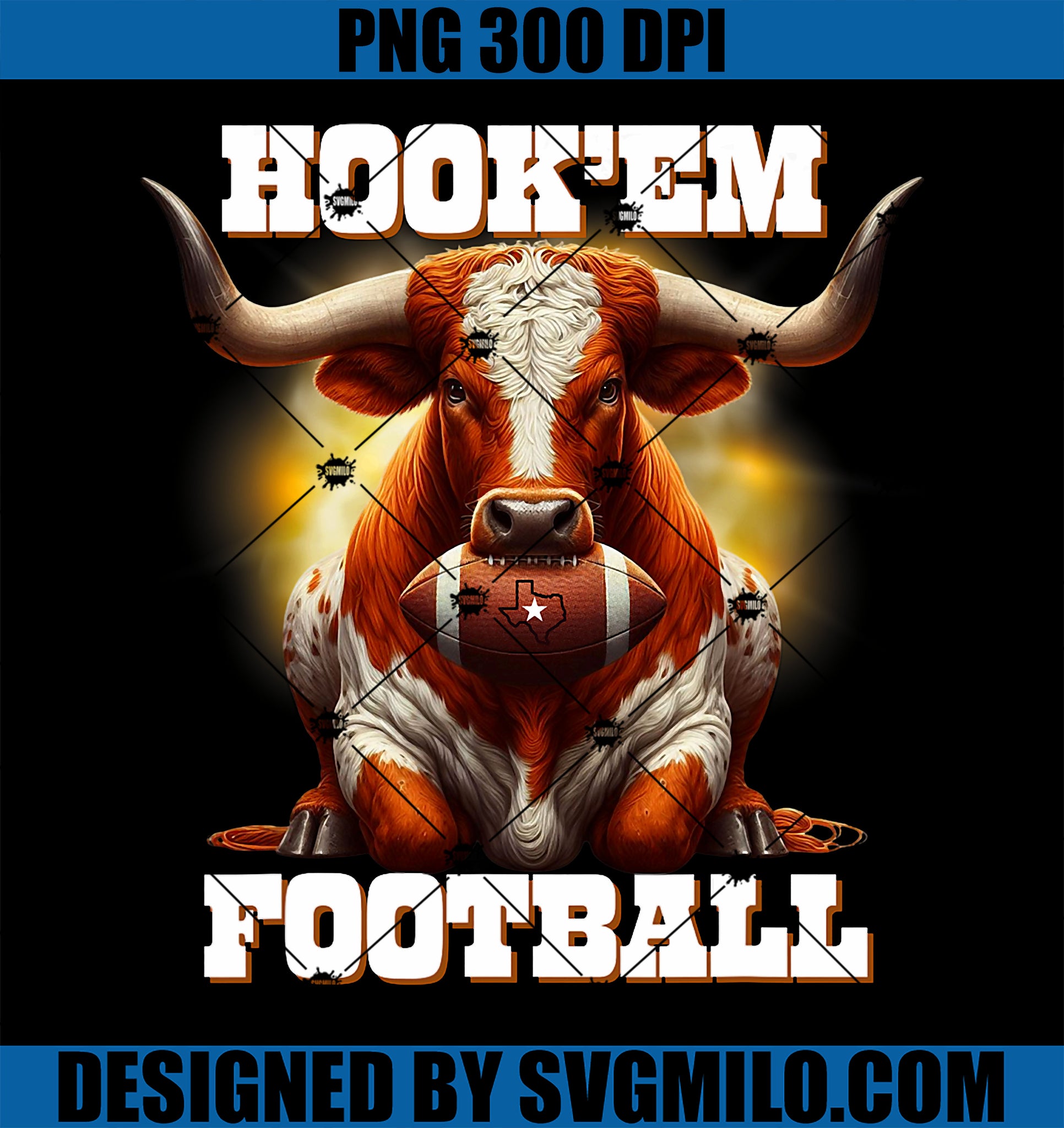 Hook'em State Of Texas Football PNG, With Hair And Horns PNG