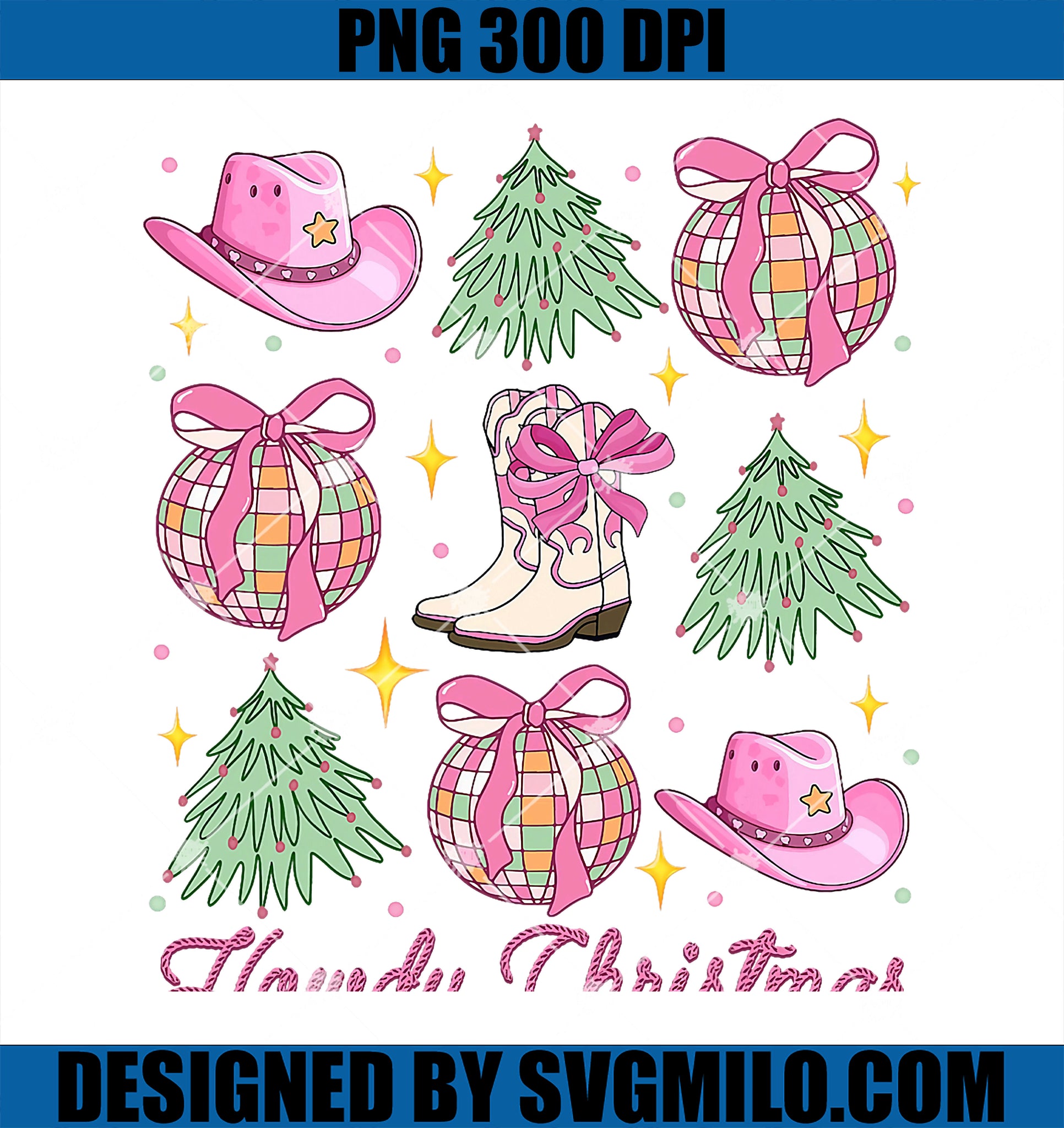 Howdy Christmas Pink Coquette Bow Xmas Tree Western Country PNG