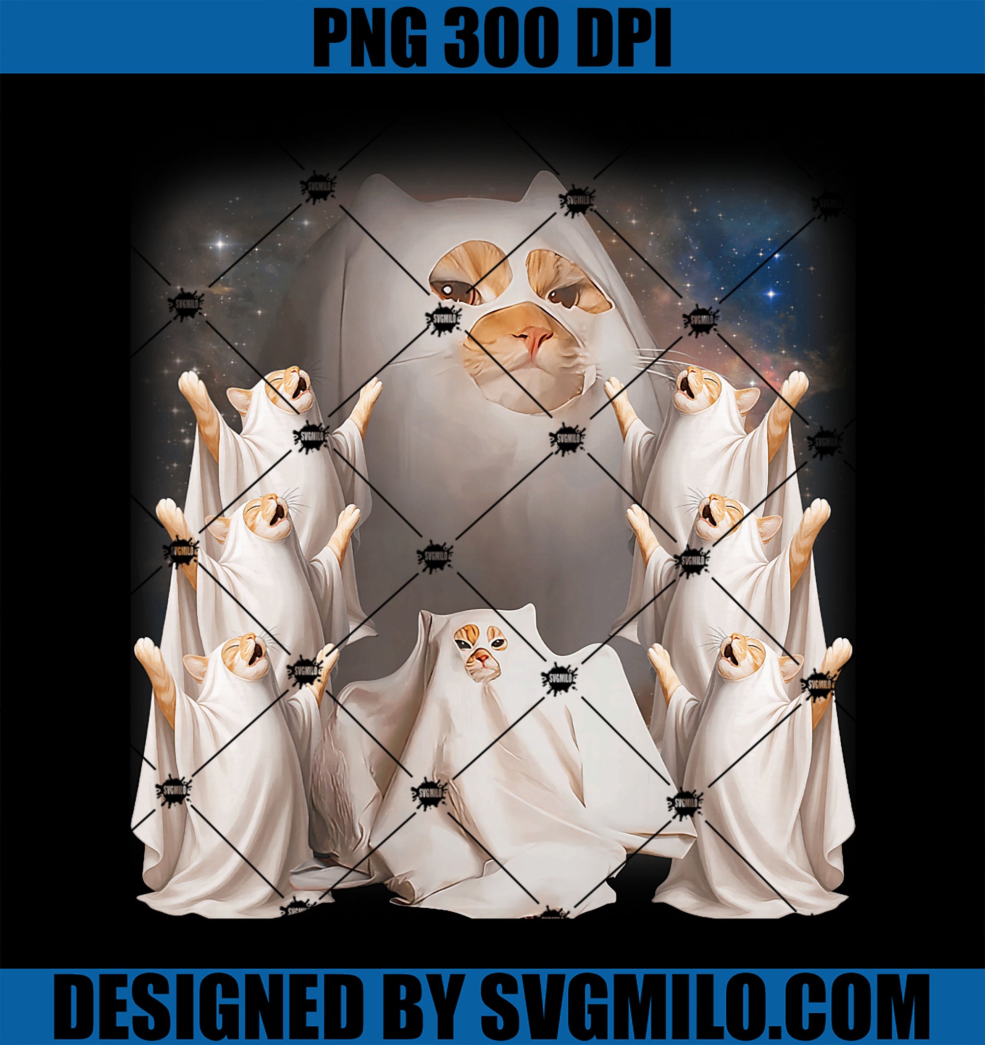 Howling Ritual Giant Ghost Cat Meme PNG, Funny Weird Halloween PNG