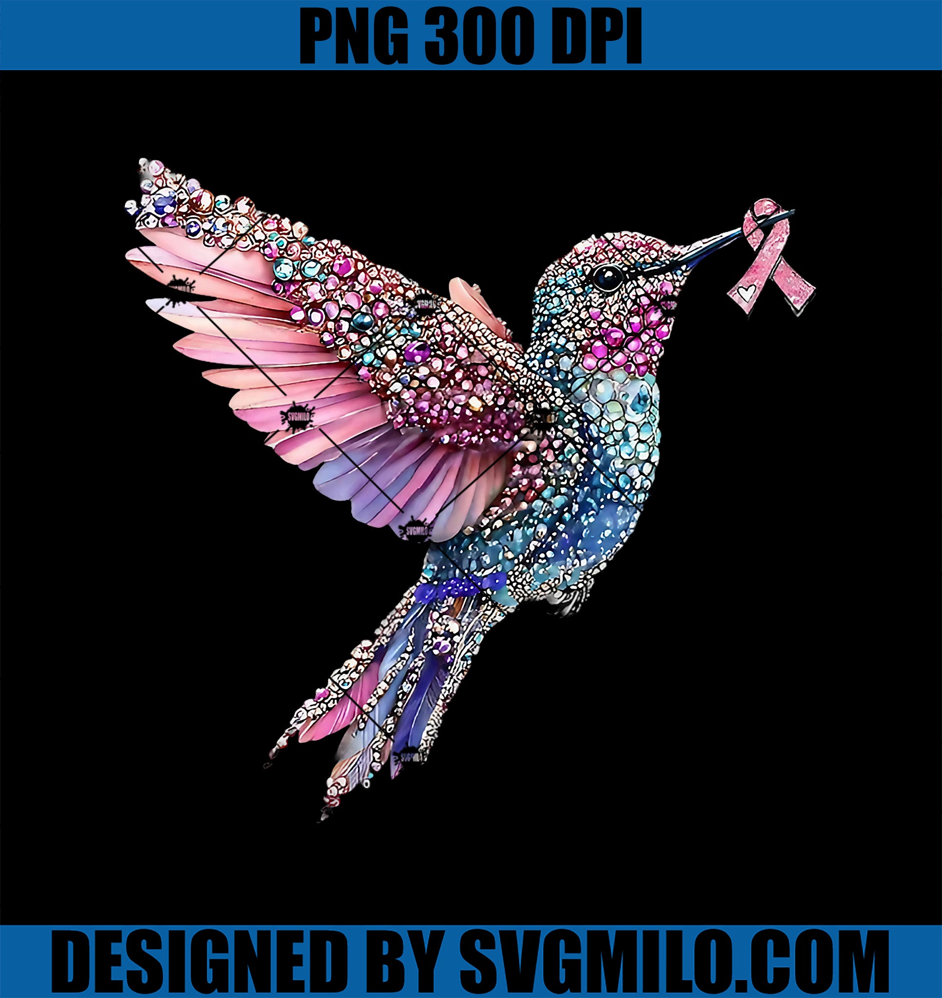 Hummingbird Pink Ribbon PNG, Breast Cancer Awareness