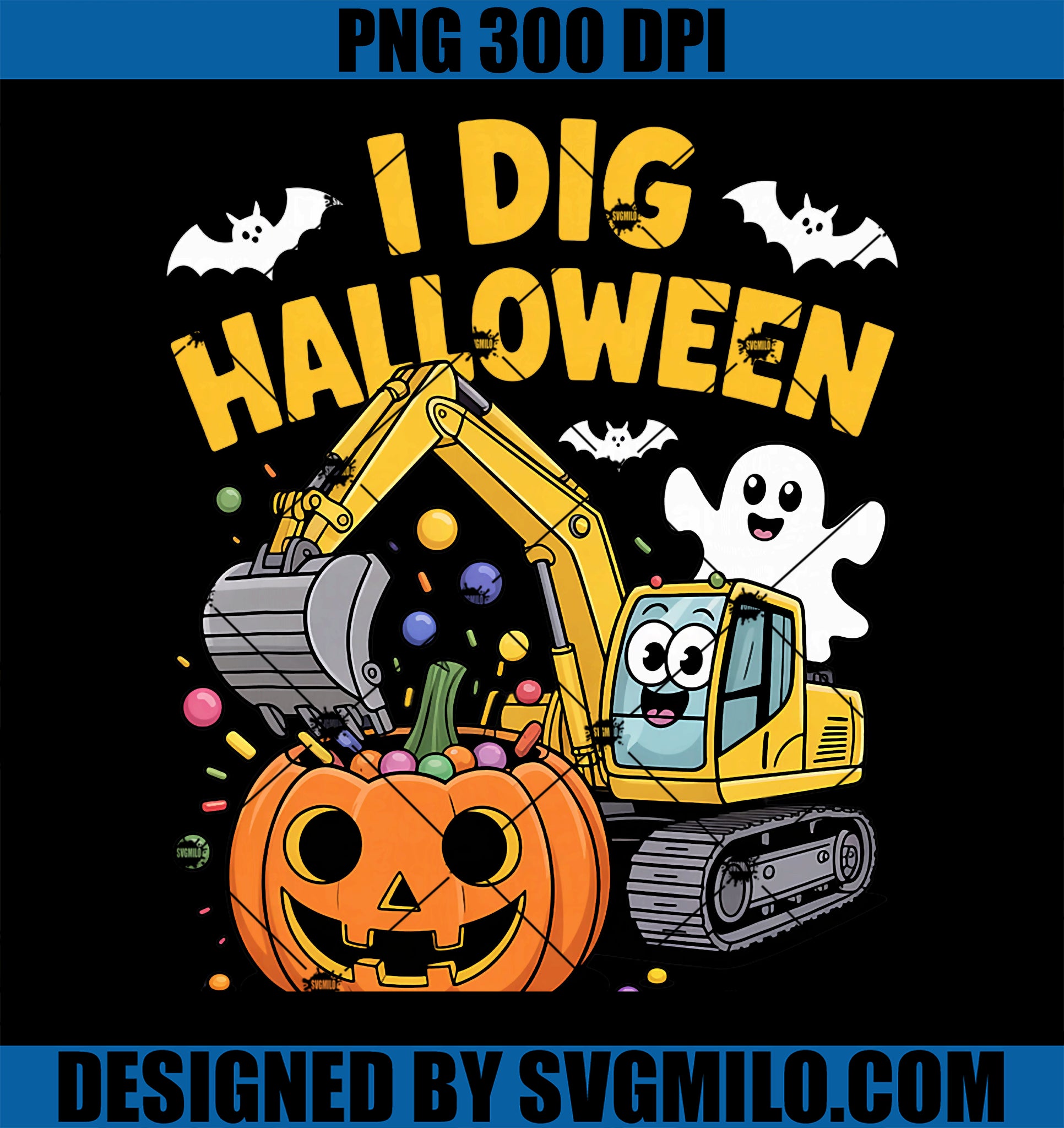 I Dig Halloween PNG, Excavator Pumpkin Ghost Kids Funny PNG