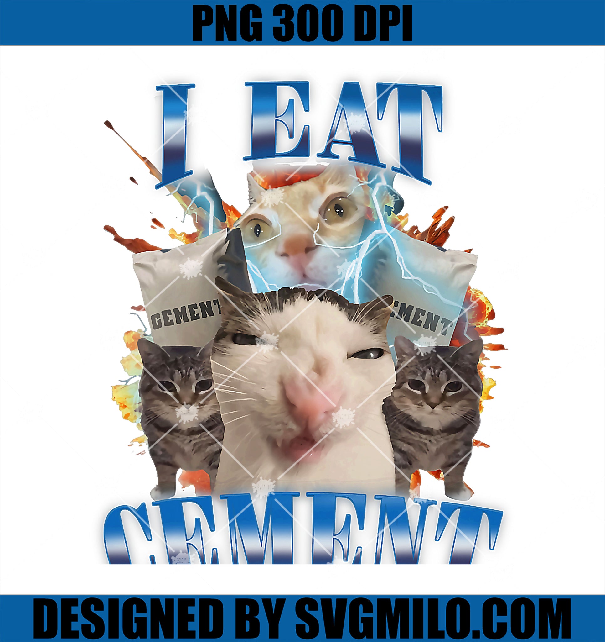 I Eat Cement Cursed Cat PNG, Funny Oddly Specific Dank Meme PNG