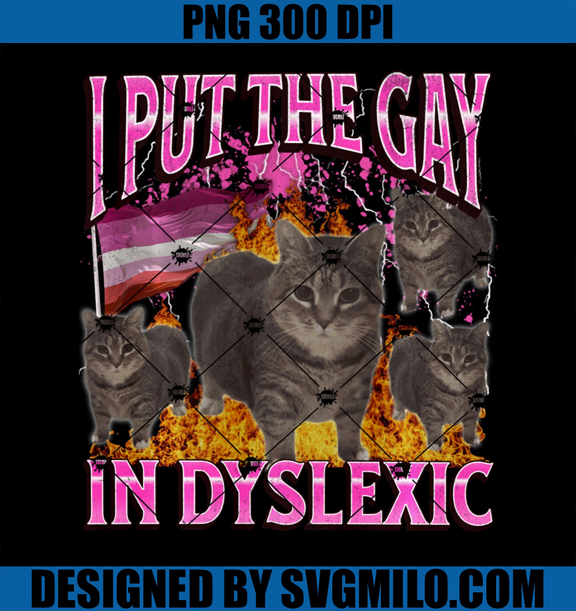 I Put The Gay In Dyslexic PNG, Funny Cat Meme Lesbian Bootleg PNG