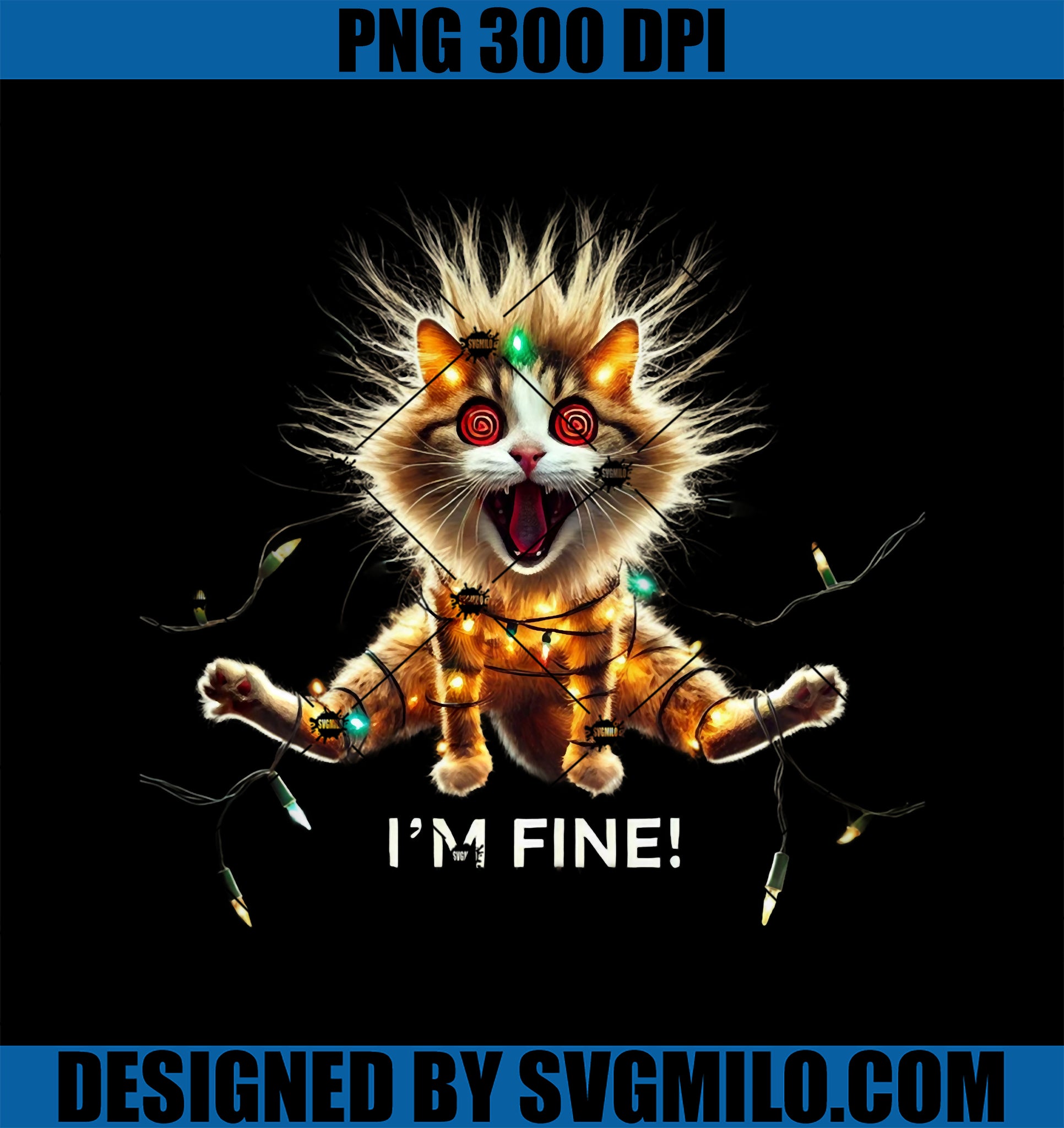 I_m Fine Merry Christmas PNG, Cat with Christmas Lights PNG