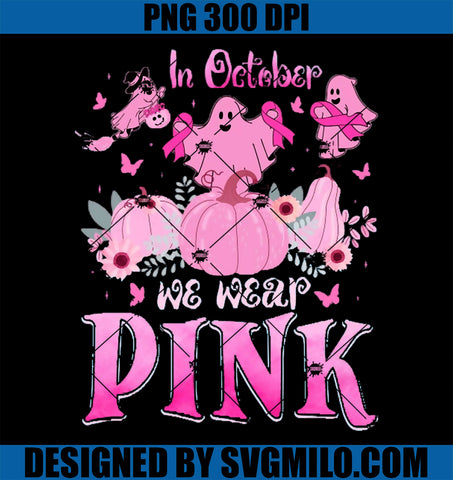In October We Wear Pink PNG, Breast Cancer Ghost Halloween PNG